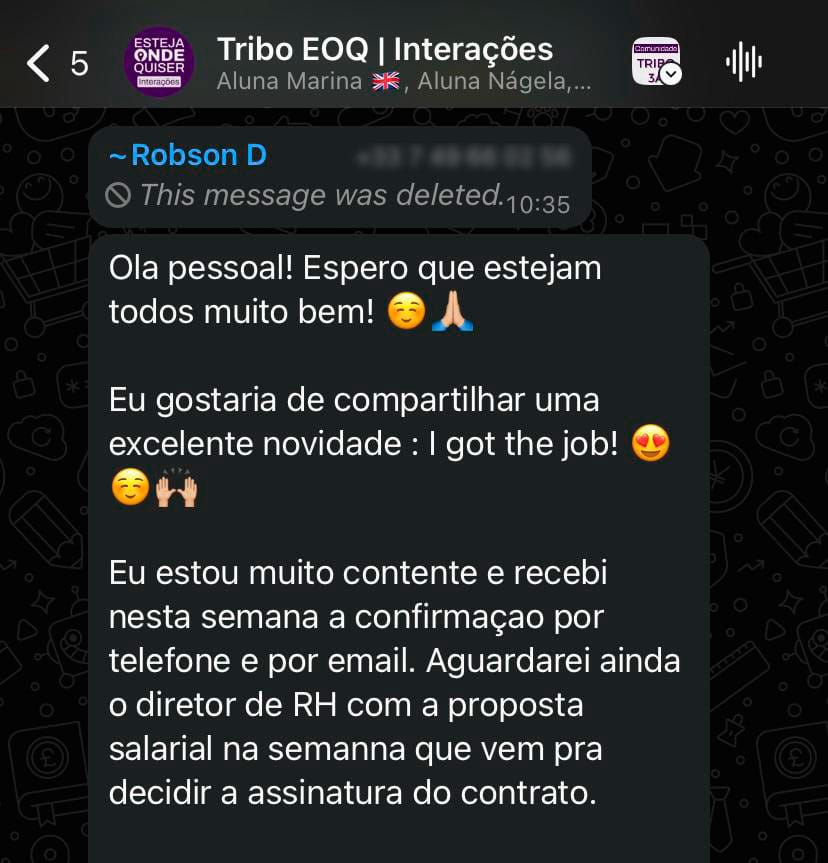 Print de depoimento no WhatsApp