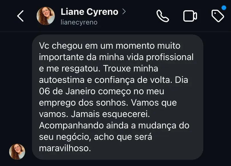 Print de depoimento no WhatsApp