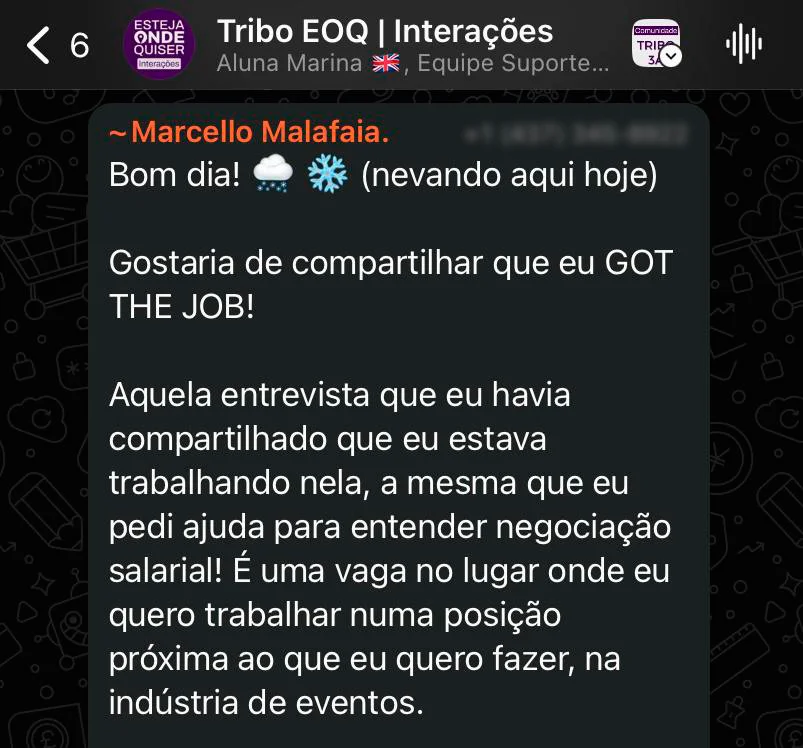 Print de depoimento no WhatsApp
