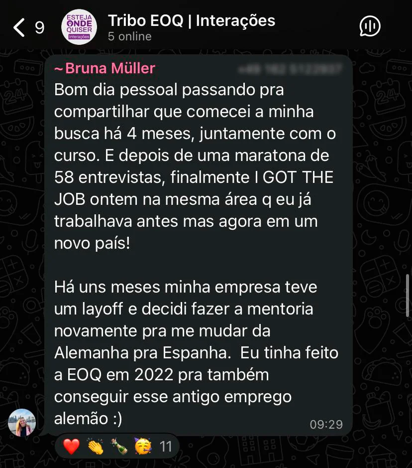 Print de depoimento no WhatsApp