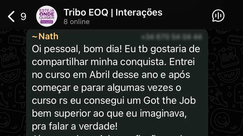 Print de depoimento no WhatsApp