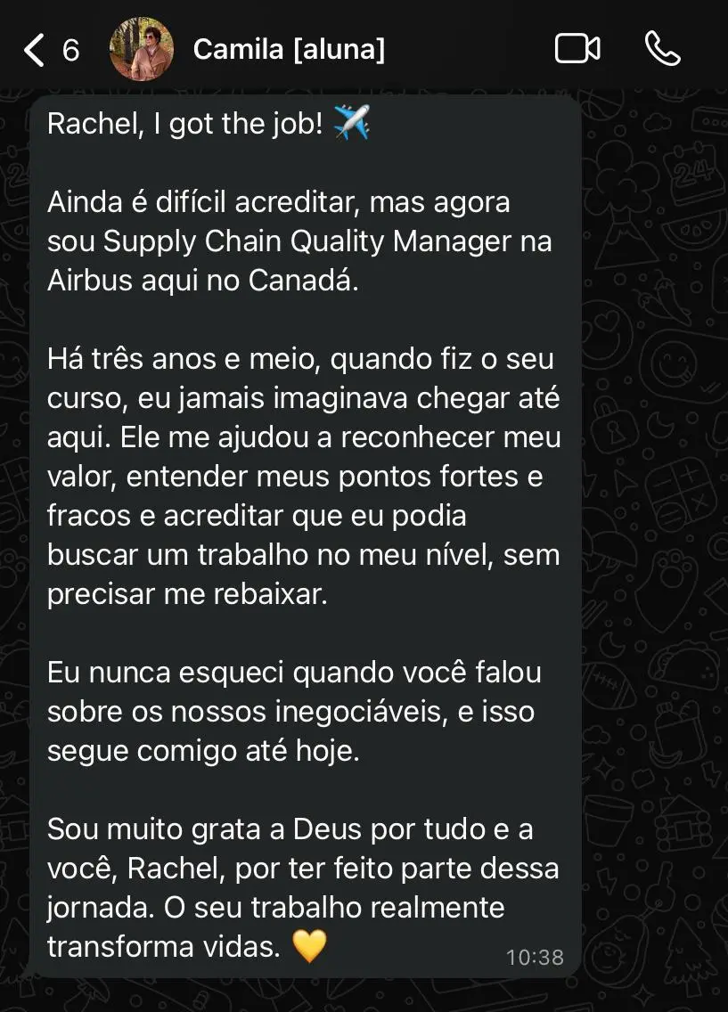 Print de depoimento no WhatsApp