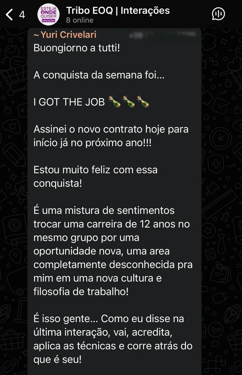 Print de depoimento no WhatsApp