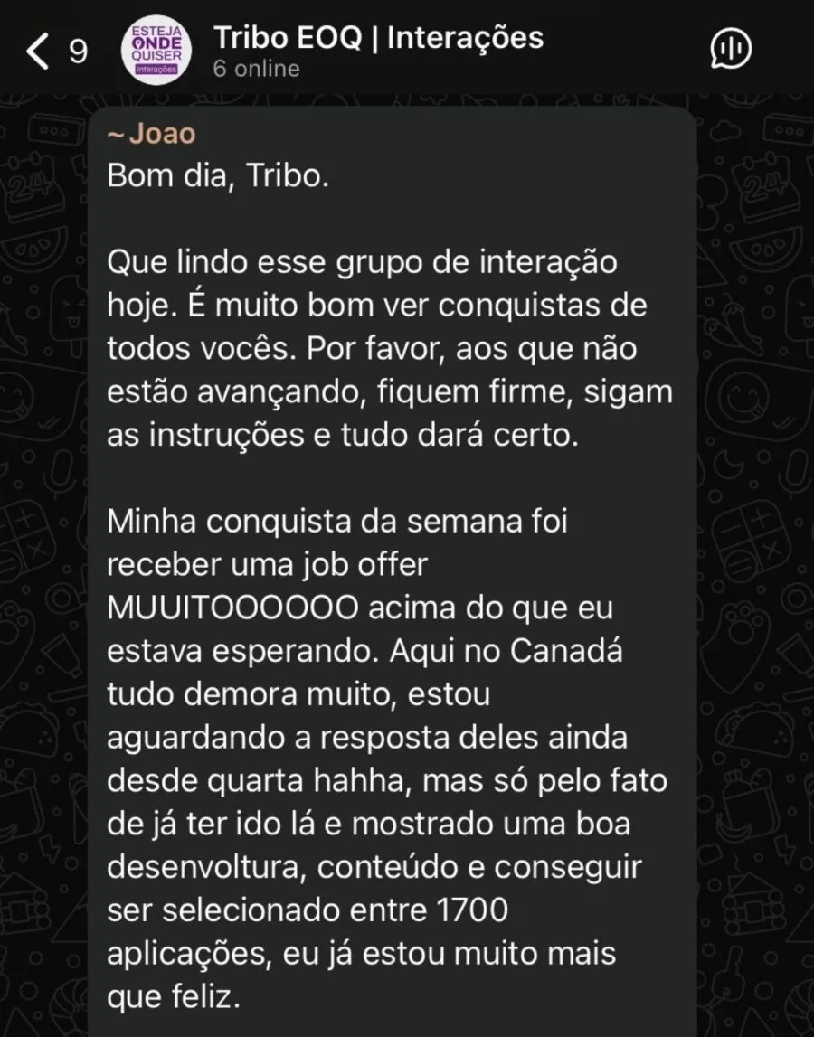 Print de depoimento no WhatsApp