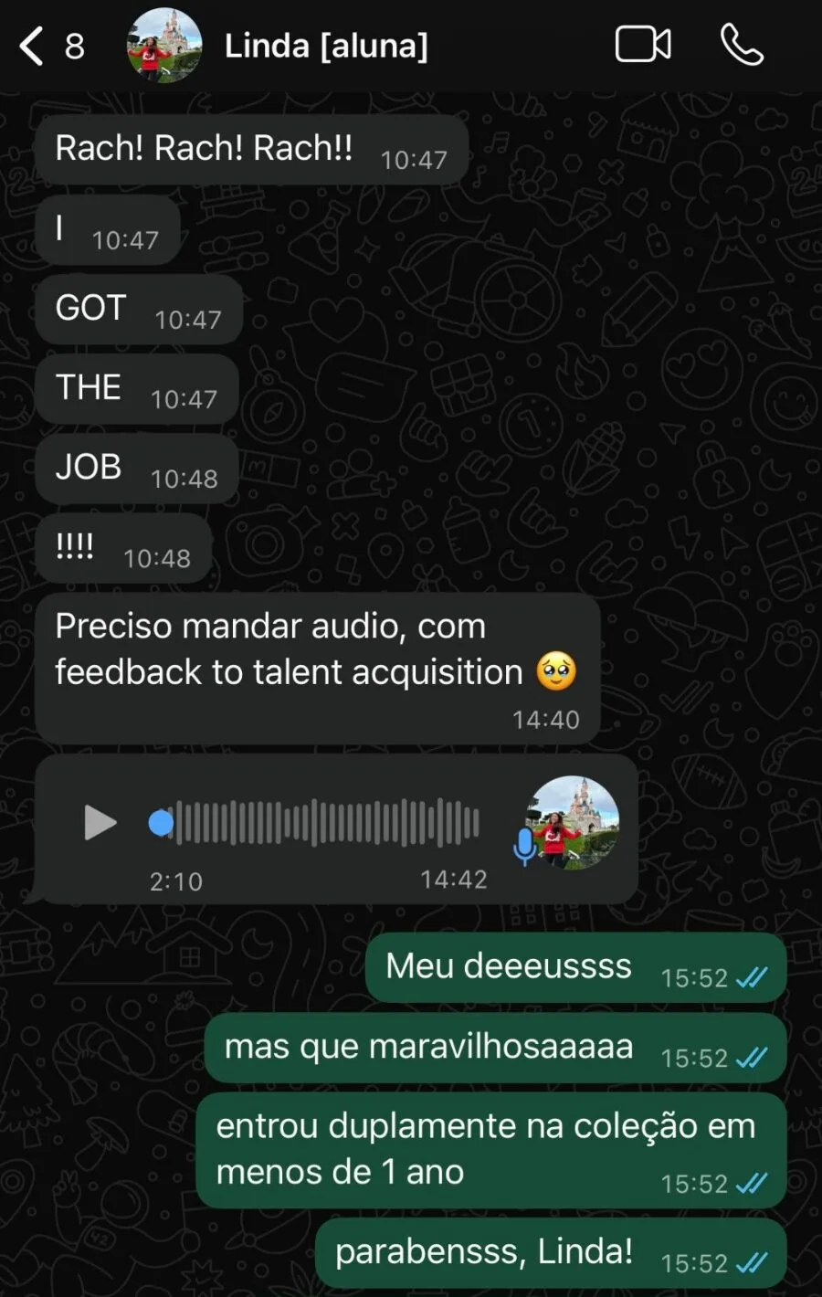 Print de depoimento no WhatsApp