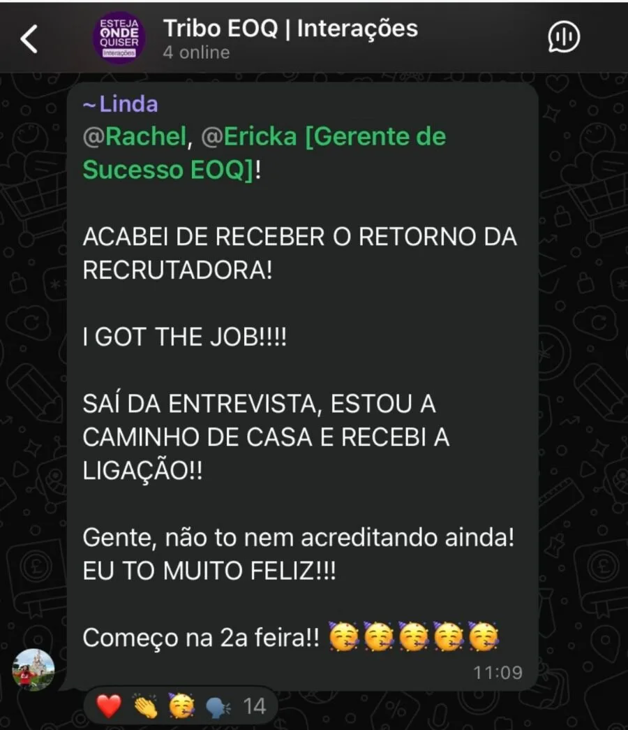 Print de depoimento no WhatsApp